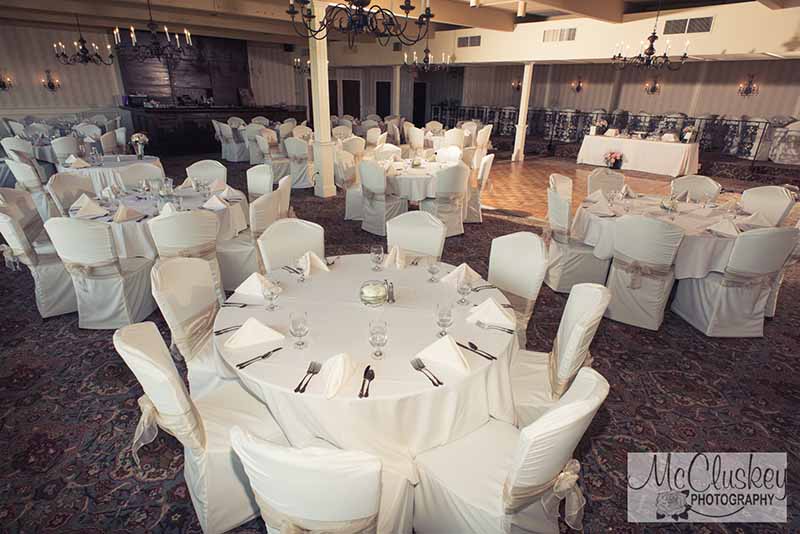 Wedding hall filled with tables