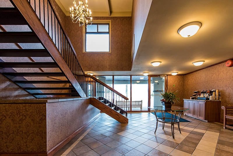 View of lobby from under the staircase