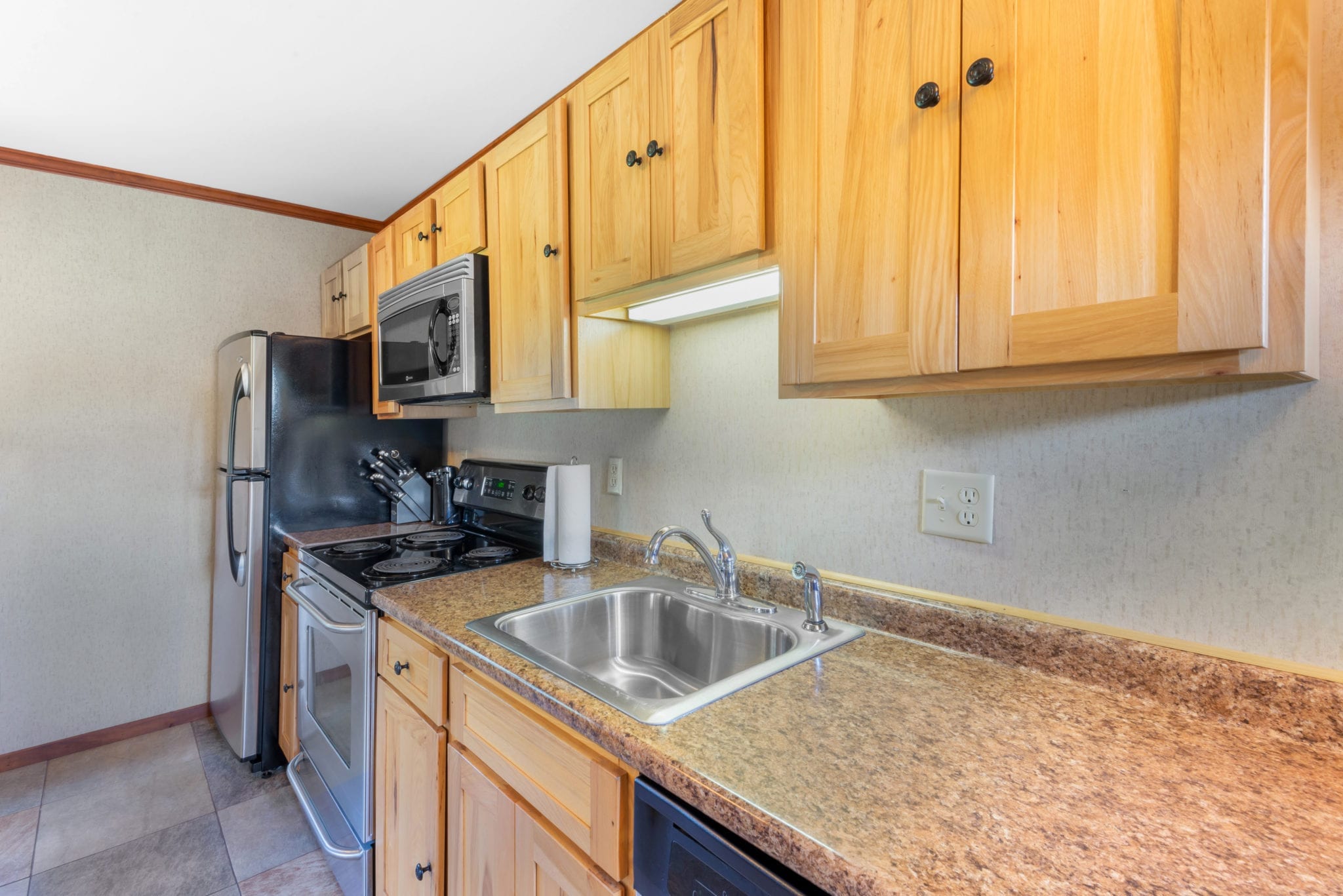 Kitchen counters and appliances.