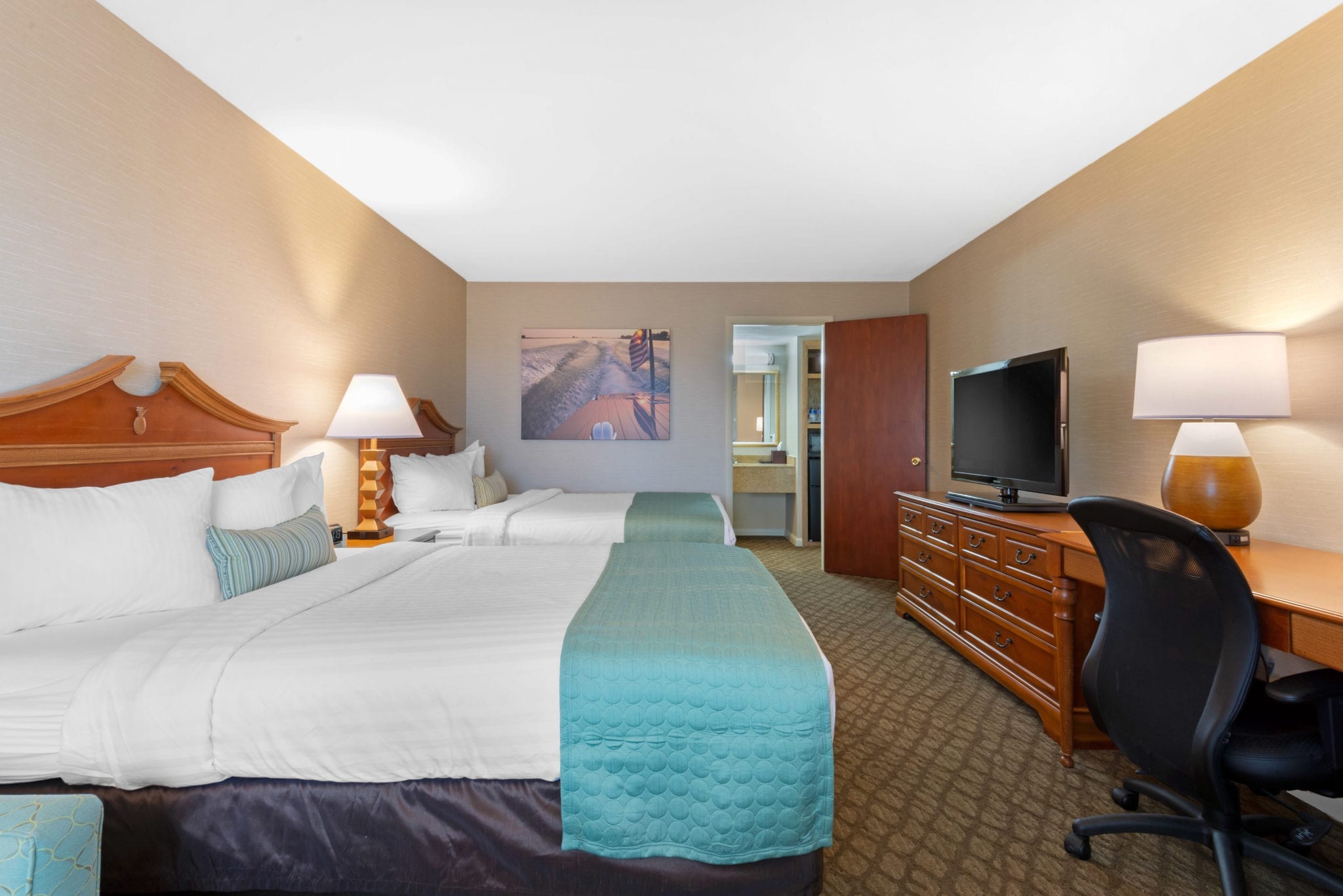 Bedroom with two queen beds.
