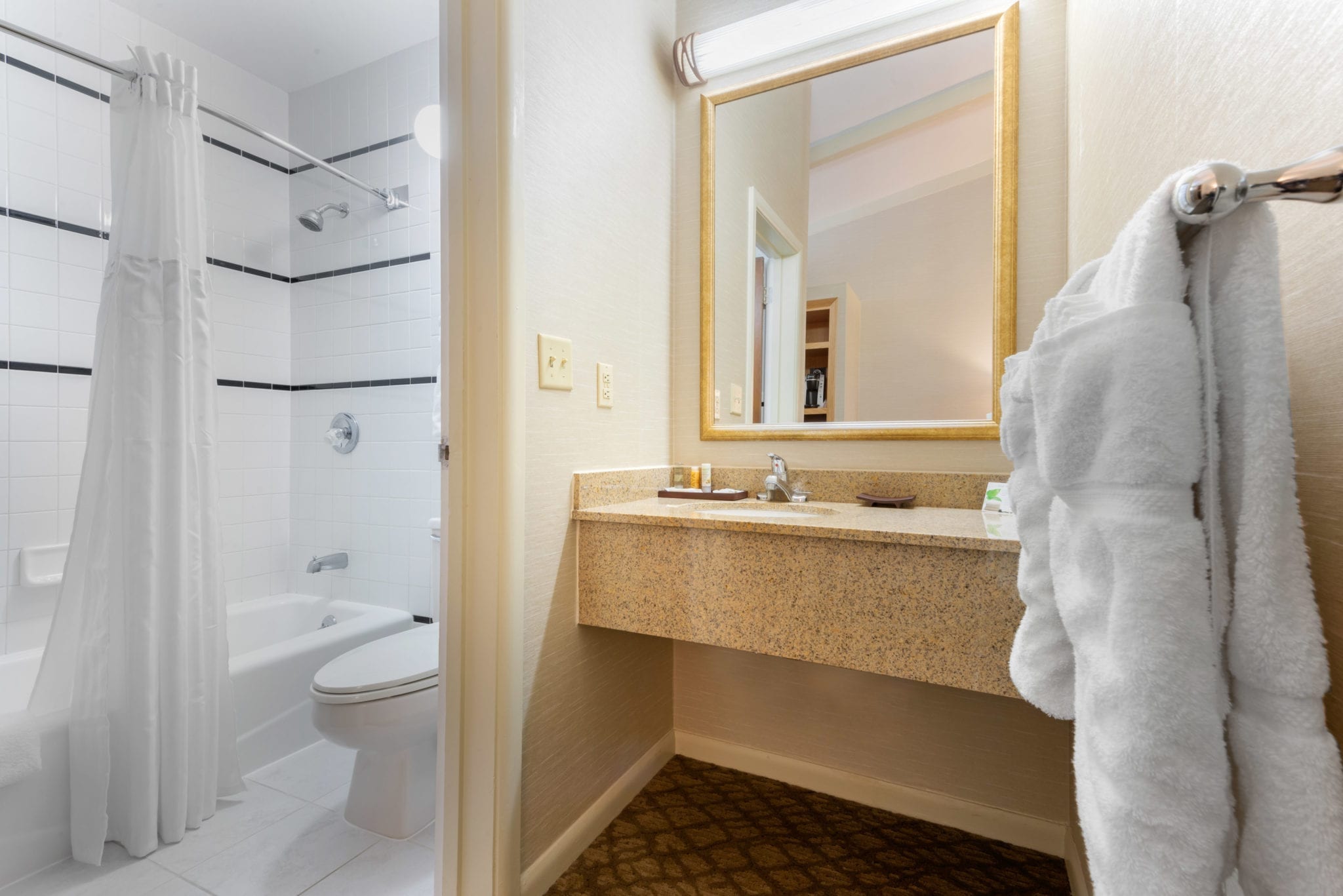 Sink area and bathroom.