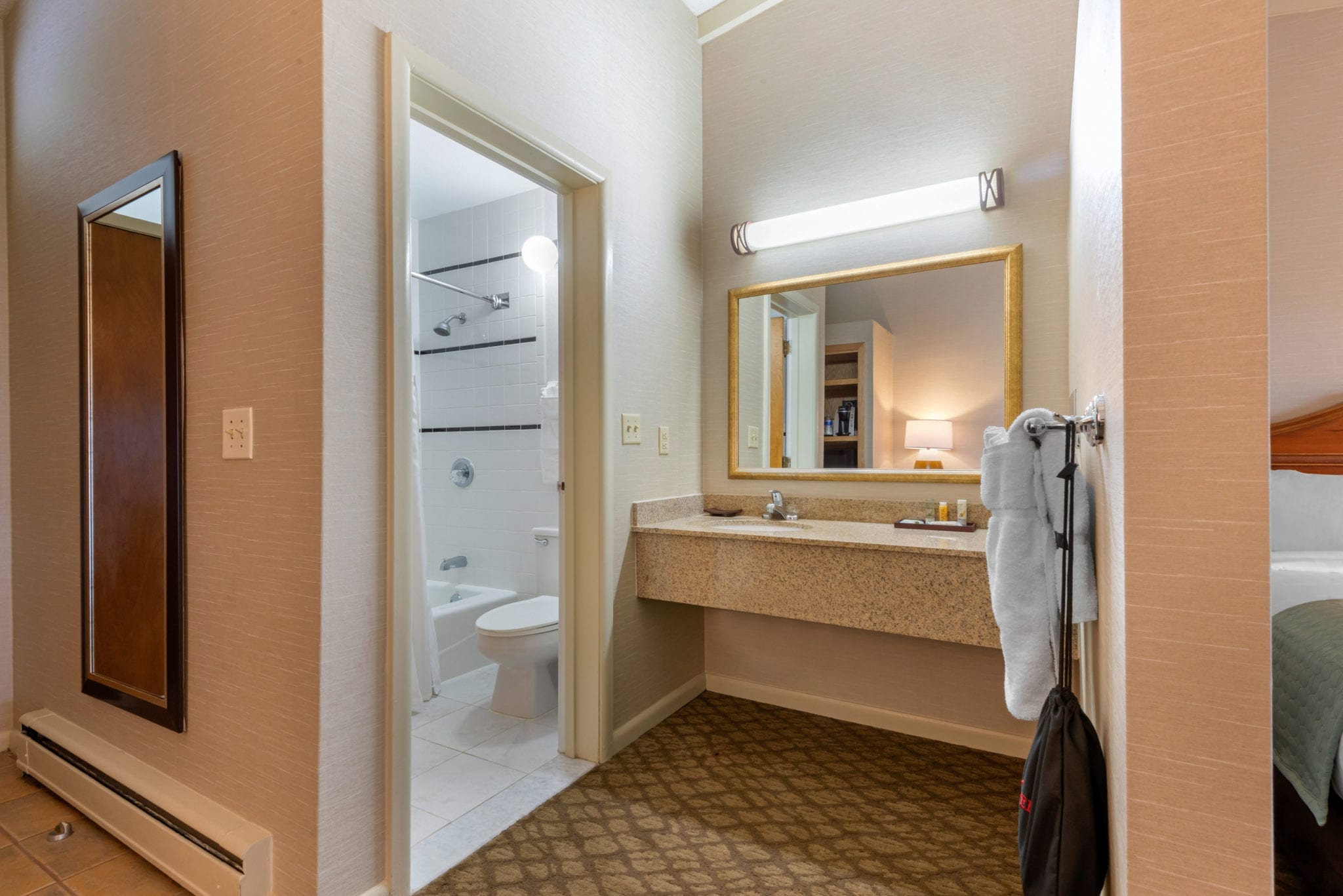 Bathroom and full-length mirror.