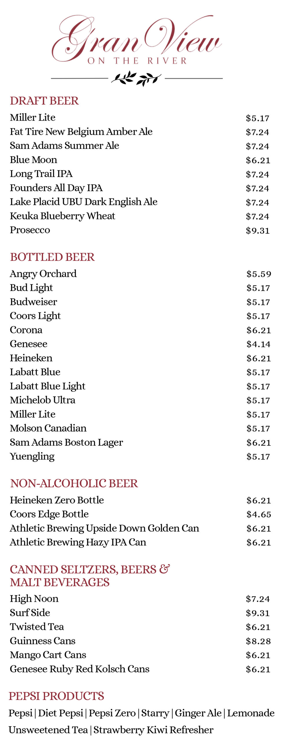 gran view bar menu page one
