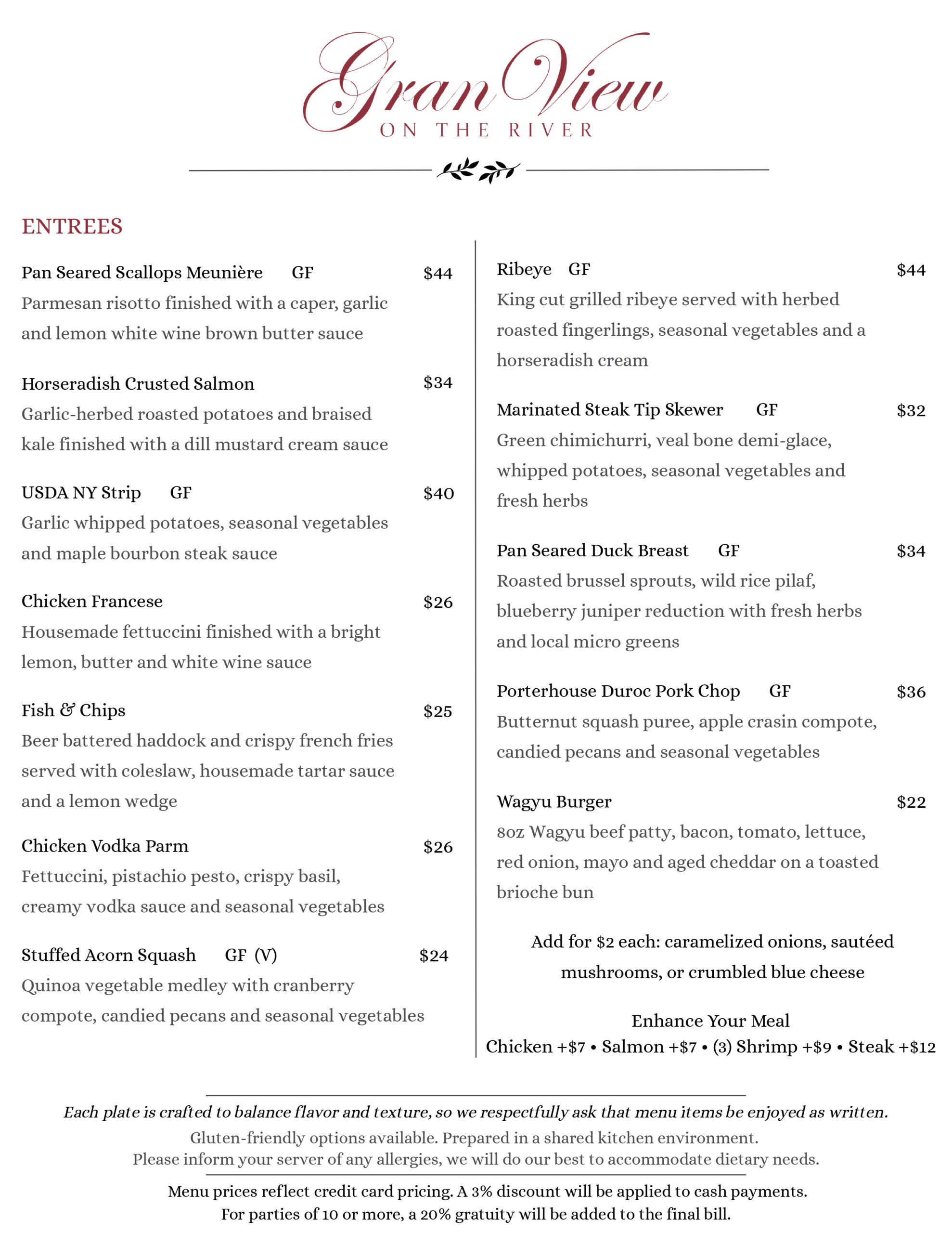 Gran View Menu Page Two